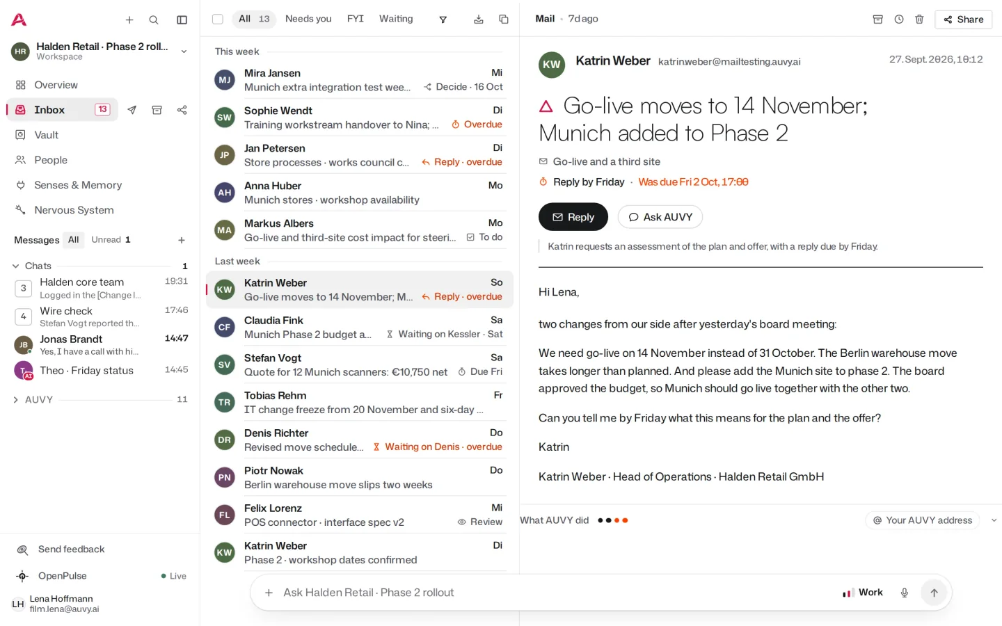 The project at a glance: a client's change caught in the inbox