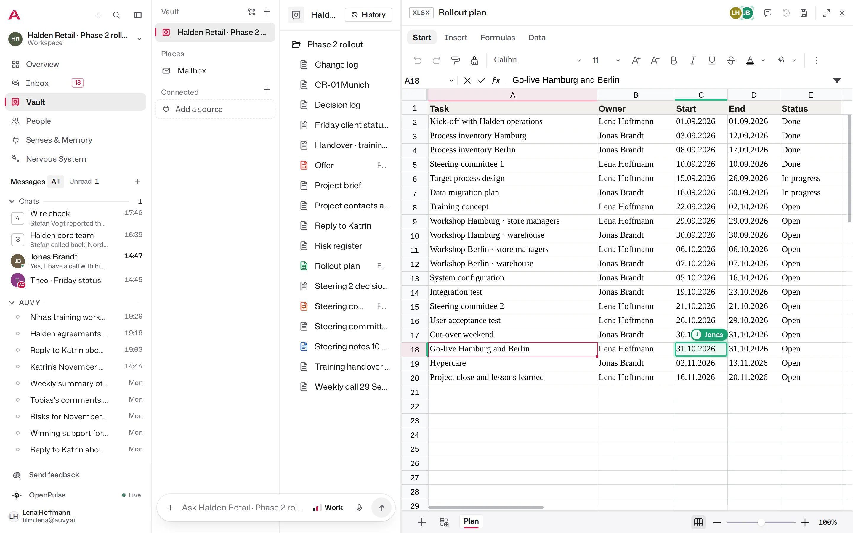 Vault: Every file of the project, open where the team works.
